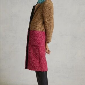 clock blocked sherpa coat anthropologie 
Stylish Pink and Tan Women's Coat